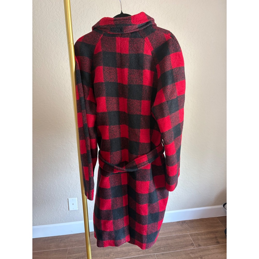 MNML Womens Coat Red Black Buffalo Plaid Belted Wrap Size L Designer Old Money - Picture 4 of 6